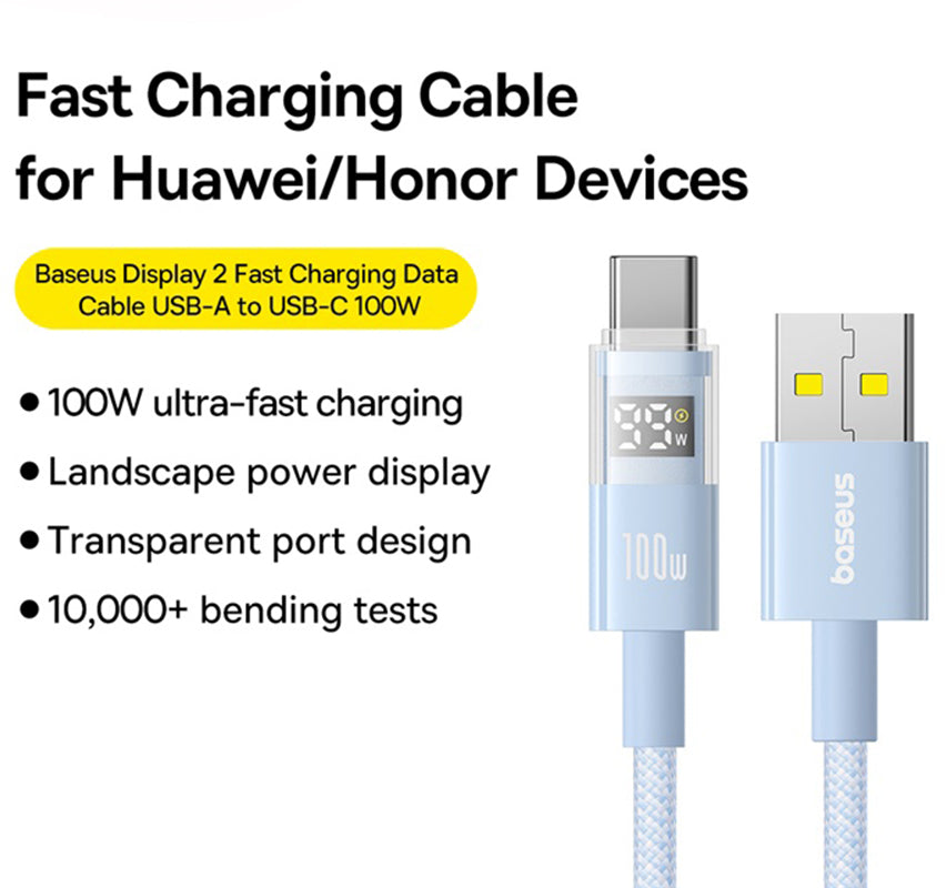 Kabel do danych i ładowania USB-A - USB-C Baseus Display 2, 100W, 2m, Niebieski P10382701311-01