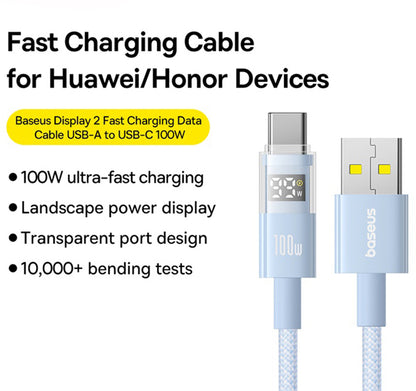 Kabel do danych i ładowania USB-A - USB-C Baseus Display 2, 100W, 2m, Niebieski P10382701311-01