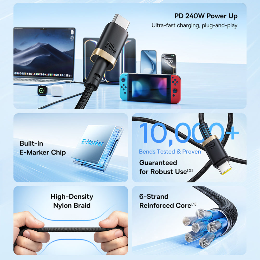 Kabel do danych i ładowania USB-C - USB-C Baseus Dura Series, 240W, 1m, Czerwony P10377803U03-01
