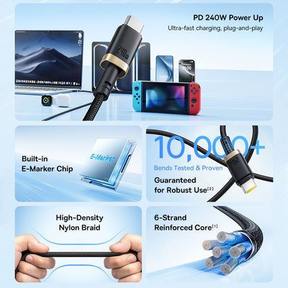 Kabel do danych i ładowania USB-C - USB-C Baseus Dura Series, 240W, 1m, Czerwony P10377803U03-01