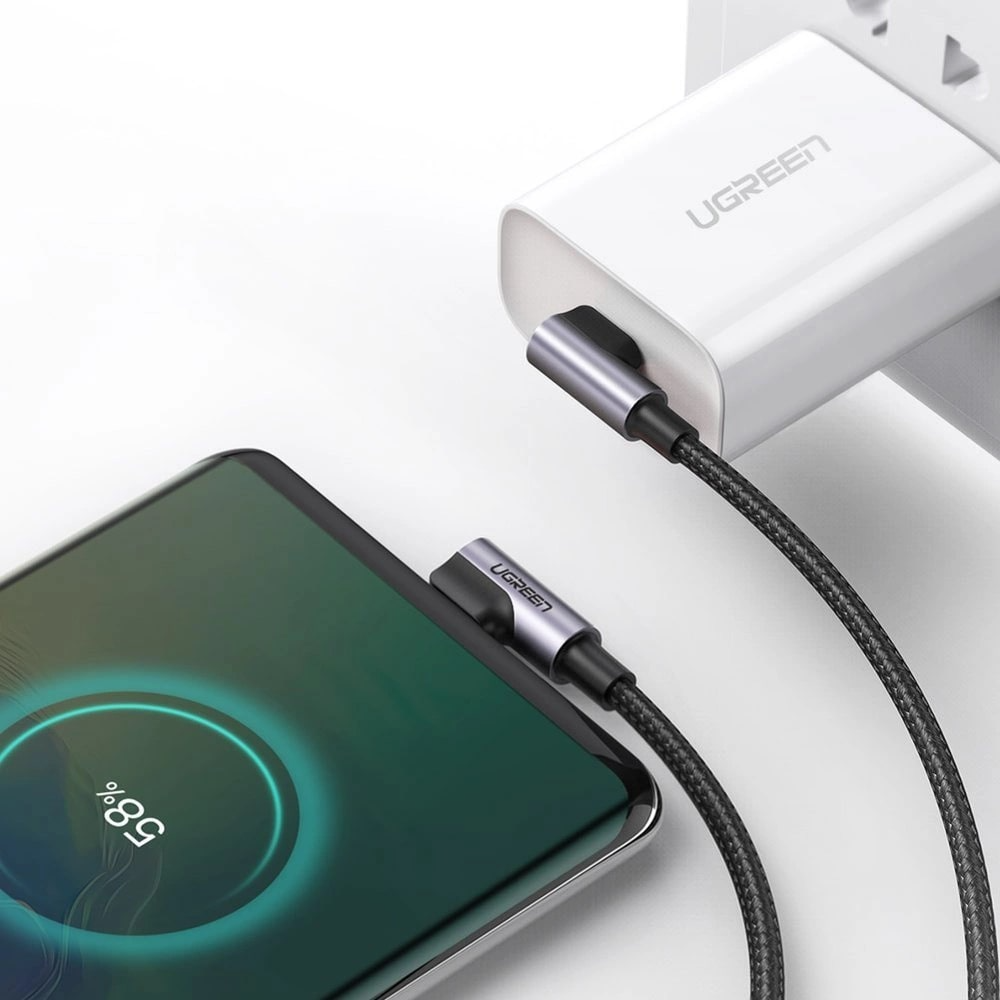 Kabel do danych i ładowania USB-C - USB-C UGREEN US323 Angled, 60W, 2m, Czarny