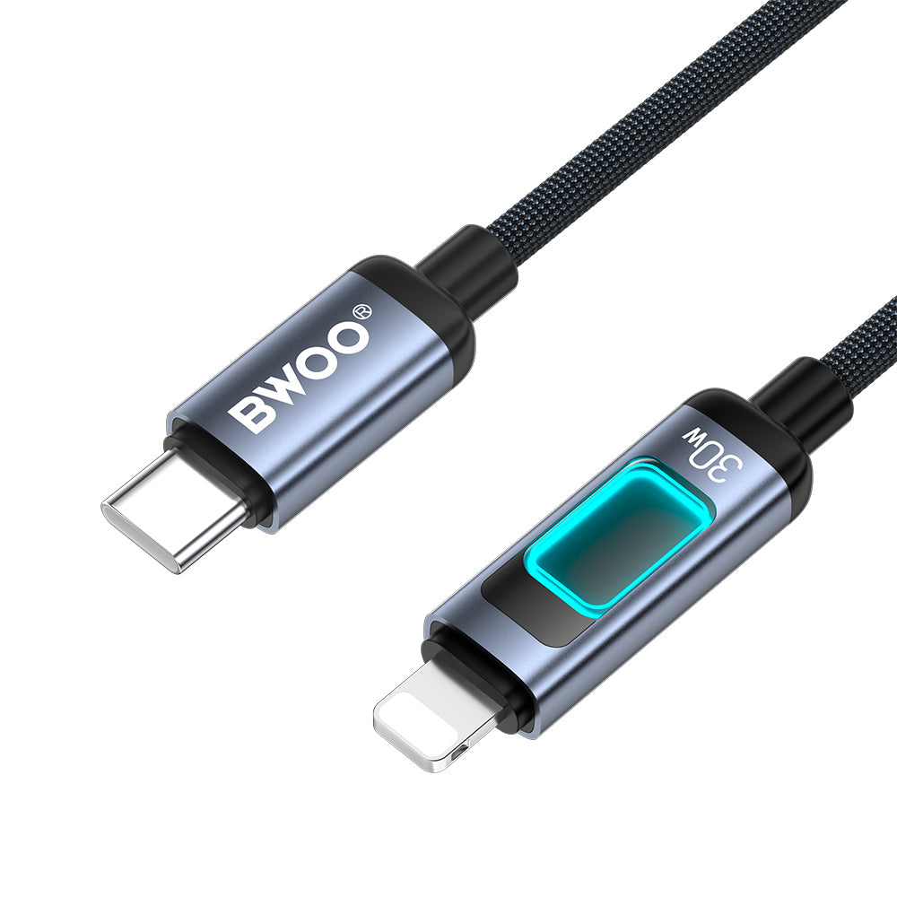 Kabel do danych i ładowania USB-C - Lightning BWOO X324CL Display, 30W, 1m, Czarny