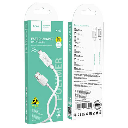 Kabel do danych i ładowania USB-A - microUSB HOCO X107, 18W, 1m, biały