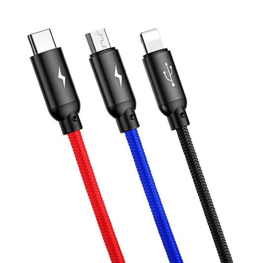 Kabel ładowania USB-A - Lightning / microUSB / USB-C Baseus Colors 3w1, 20W, 1.2m, Czarny CAMLT-BSY01