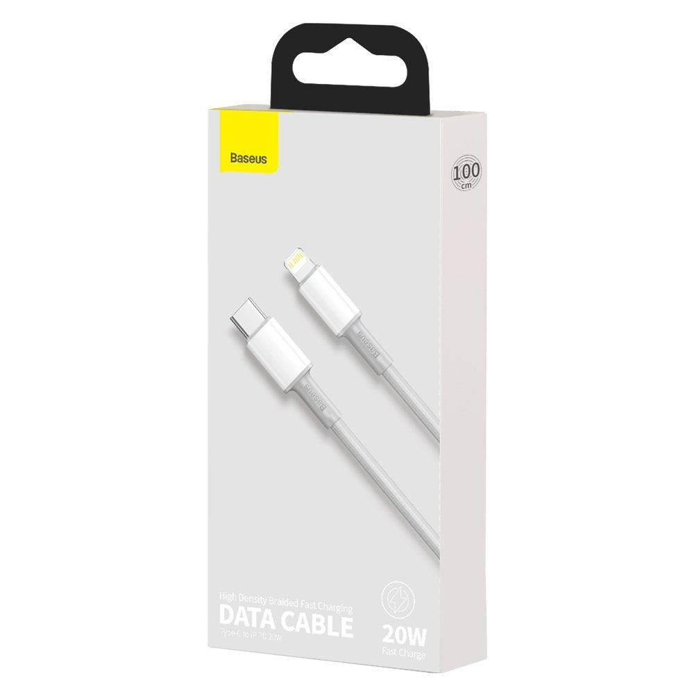 Baseus Kabel do ładowania i transmisji danych USB-C - Lightning w oplocie o wysokiej gęstości, 20 W, 1 m, biały CATLGD-02