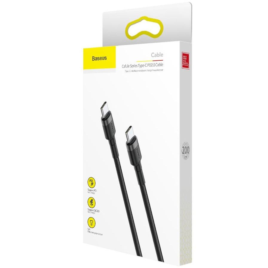 Kabel USB-C do ładowania i transmisji danych - USB-C Baseus Cafule, 60 W, 2 m, czarny CATKLF-HG1