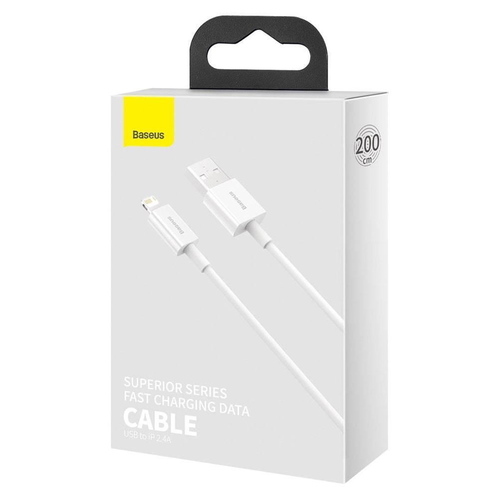 Kabel do ładowania i transmisji danych USB-A - Lightning Baseus Superior Series, 20W, 2m, biały CALYS-C02