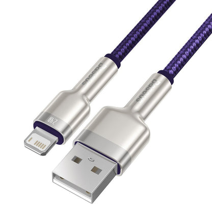 Kabel do danych i ładowania USB-A - Lightning Baseus Cafule Metal Series, 18W, 2m, Fioletowy CALJK-B05