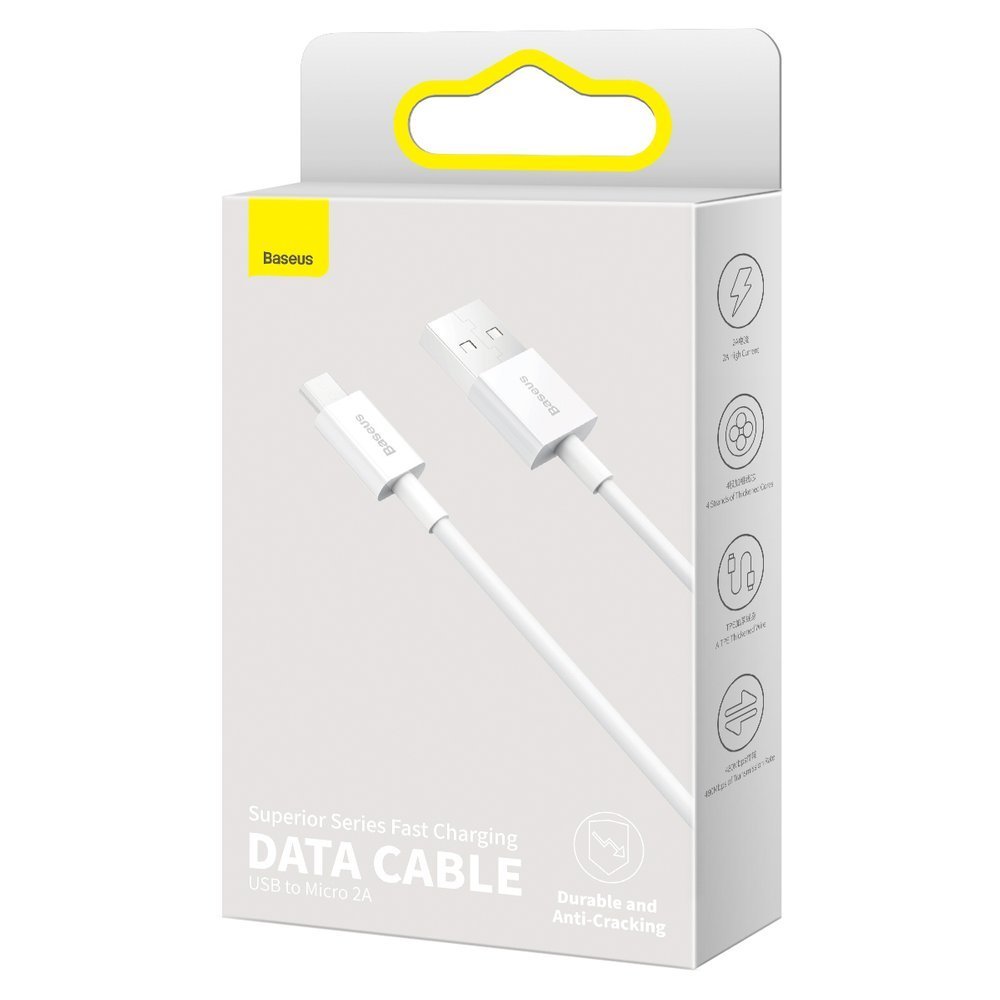 Kabel do danych i ładowania USB-A - microUSB Baseus Superior Series, 18W, 2m, Biały CAMYS-A02