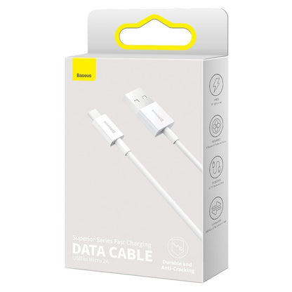 Kabel do danych i ładowania USB-A - microUSB Baseus Superior Series, 18W, 2m, Biały CAMYS-A02