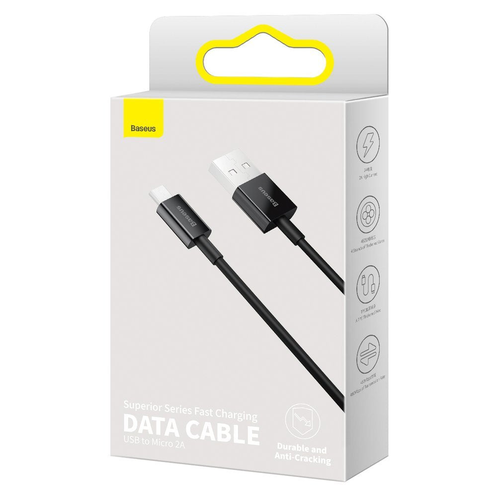 Kabel do ładowania i transmisji danych USB-A - microUSB Baseus Superior Series, 18 W, 1 m, czarny CAMYS-01