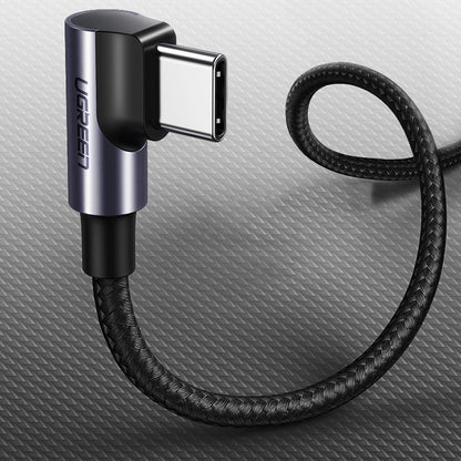 Kabel USB-C do ładowania i transmisji danych - USB-C UGREEN US255 USB-C Angled, 60W, 1m, szary