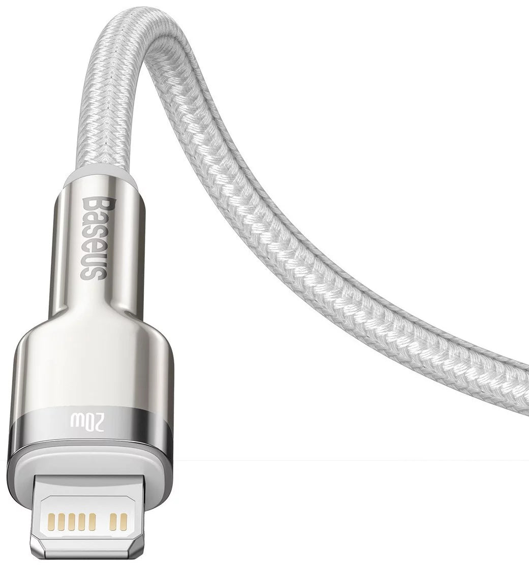 Kabel do danych i ładowania USB-C - Lightning Baseus Cafule Metal Series, 20W, 2m, Biały CATLJK-B02