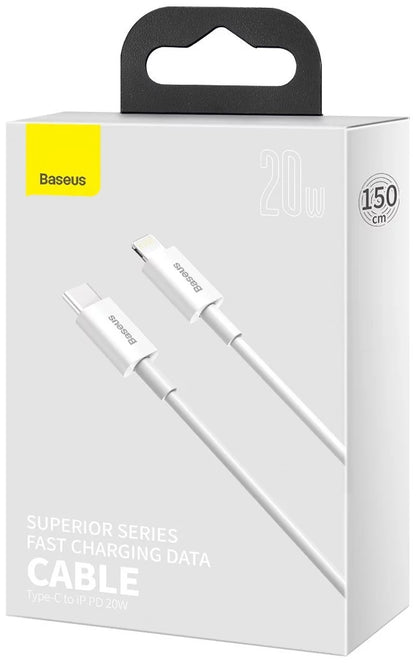 Kabel do ładowania i transmisji danych USB-C - Lightning Baseus Superior Series, 20 W, 1,5 m, biały CATLYS-B02 