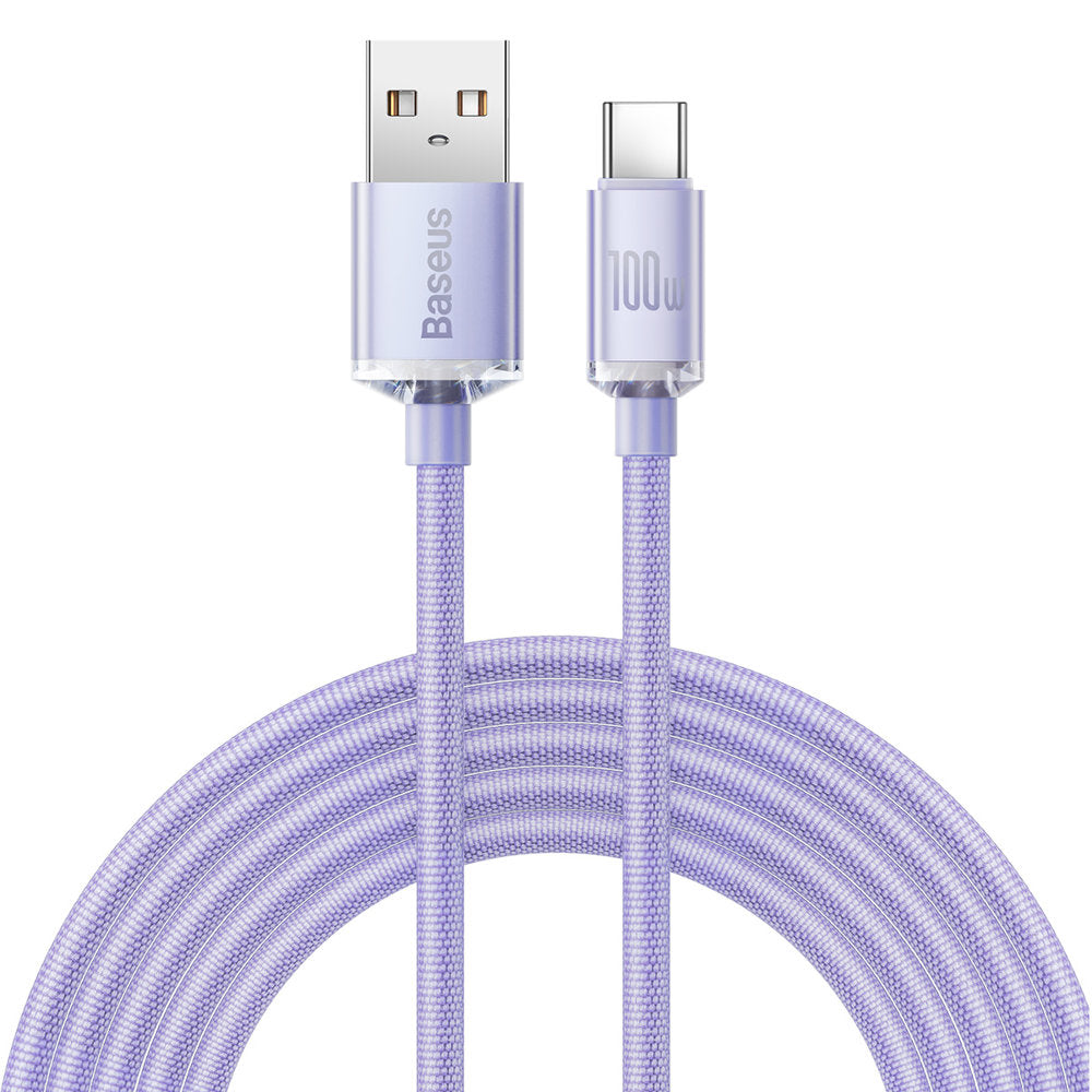Kabel do danych i ładowania USB-A - USB-C Baseus Crystal Shine Series, 100W, 2m, Fioletowy CAJY000505