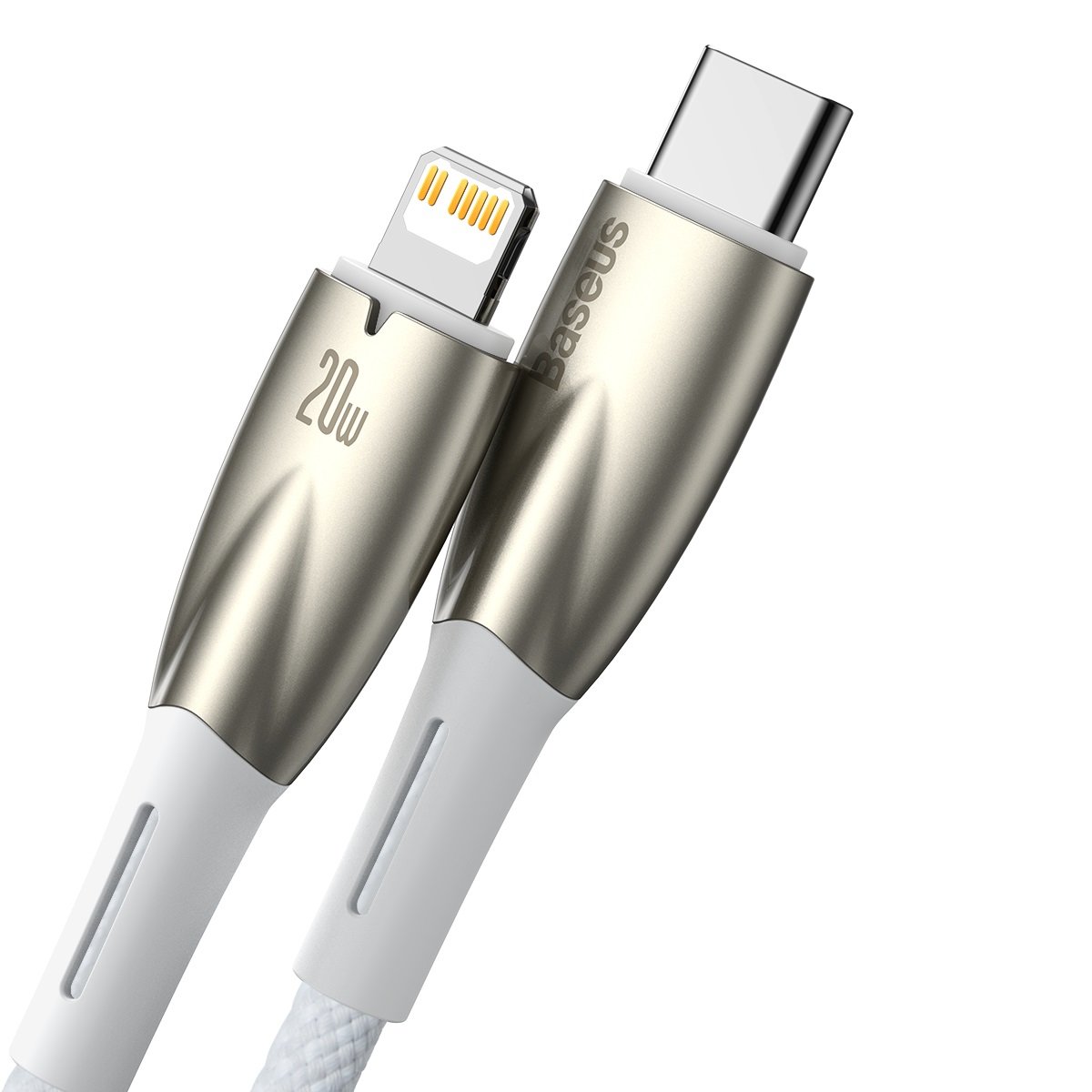 Kabel Baseus Glimmer Series USB-C - Lightning do ładowania i transmisji danych, 20 W, 1 m, biały CADH000002 