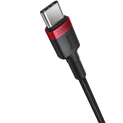 Kabel USB-C do ładowania i transmisji danych - USB-C Baseus Cafule, 100 W, 1 m, czerwony, zestaw 2 sztuk