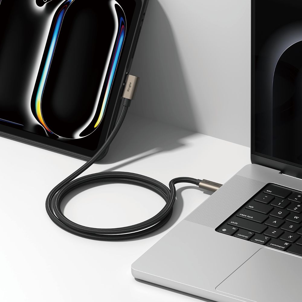 Kabel USB-C - USB-C Ringke 2X2 Angled do danych i ładowania, 240W, 1m, Czarny