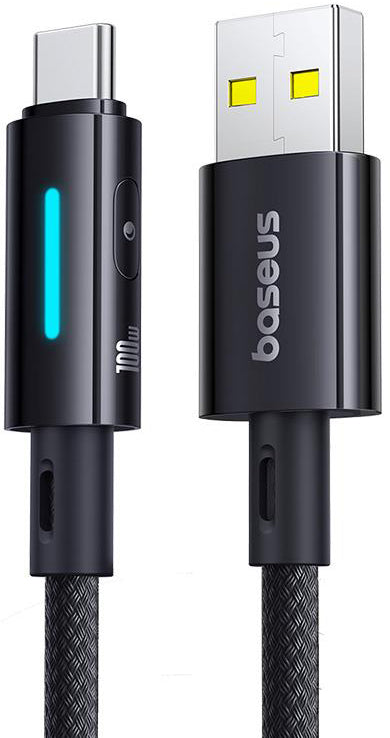 Kabel do danych i ładowania USB-A - USB-C Baseus Lit Button Control, 100W, 1m, Czarny P10379002121-00