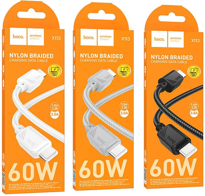 Kabel do danych i ładowania USB-C - USB-C HOCO X113, 60W, 1m, Czarny