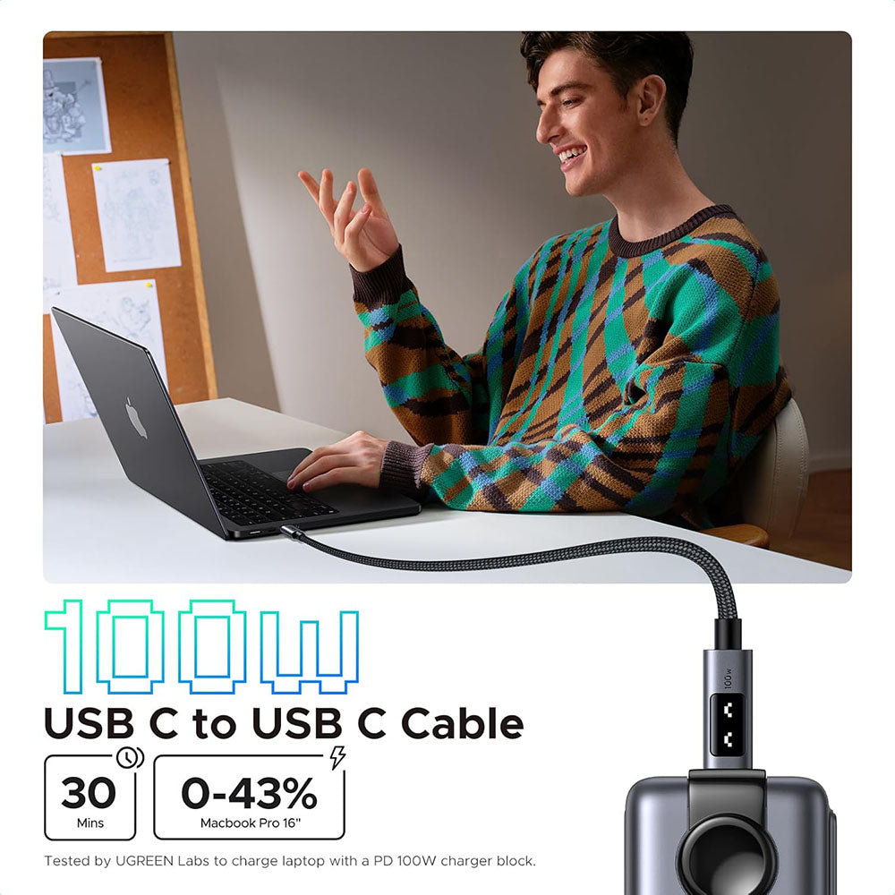 Kabel do danych i ładowania USB-C - USB-C UGREEN L509, 100W, 1m, Szary