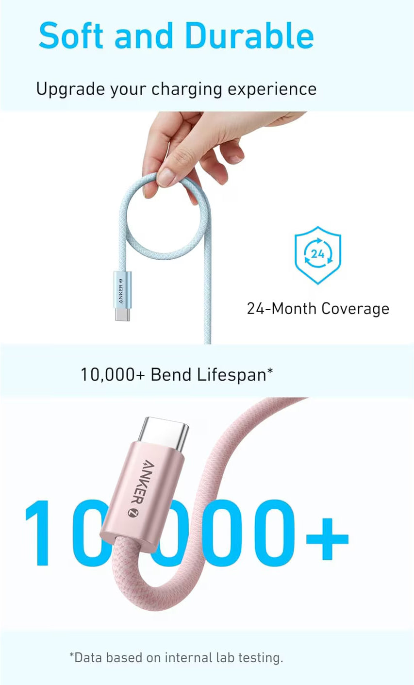Kabel do danych i ładowania USB-C - USB-C Anker Zolo, 240W, 1m, Biały A8060H21