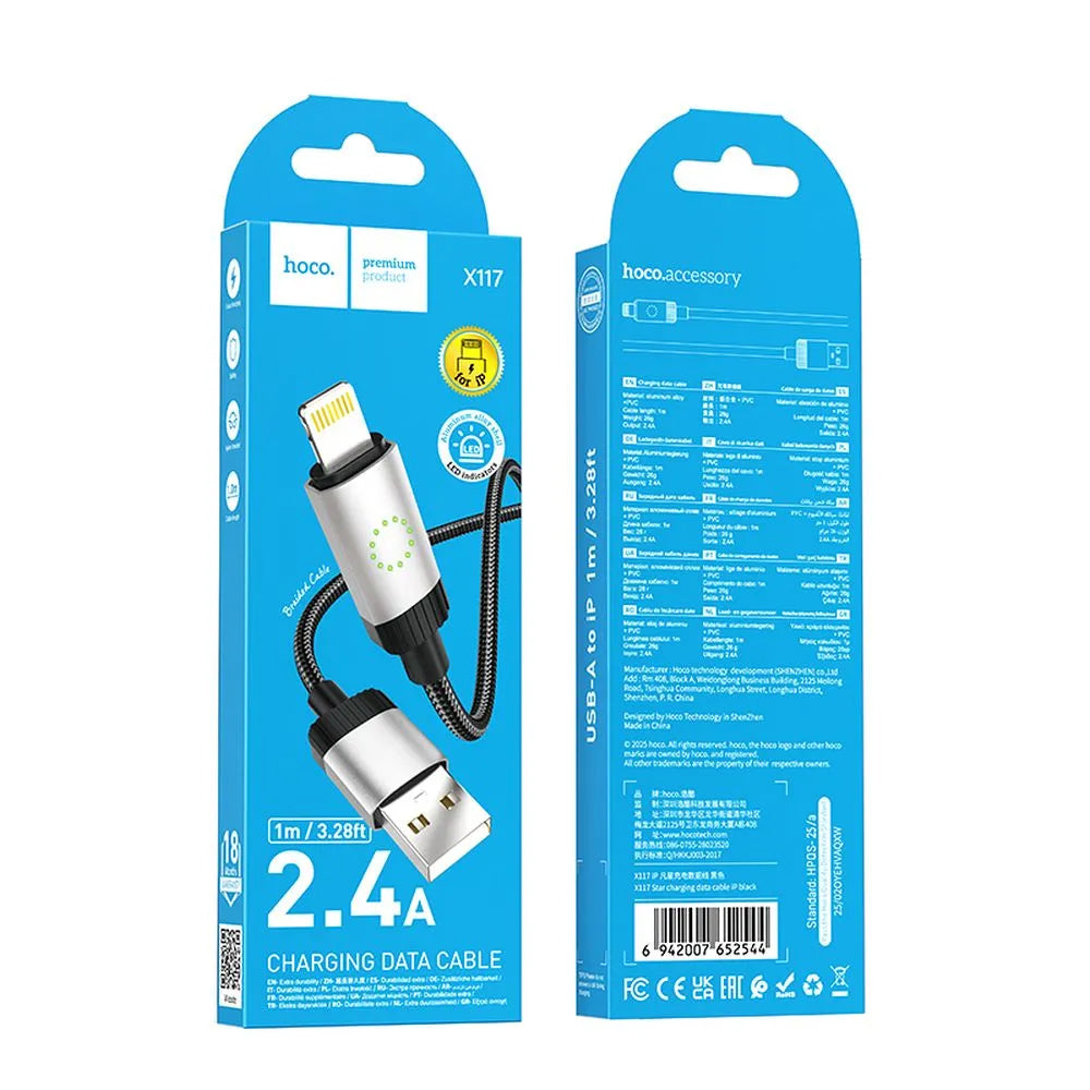 Kabel do danych i ładowania USB-A - Lightning HOCO X117, 18W, 1m, Czarny