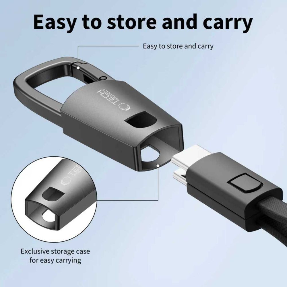 Kabel do danych i ładowania USB-C - USB-C Tech-Protect Ultraboost DNA Keychain, 60W, 0.17m, Szary