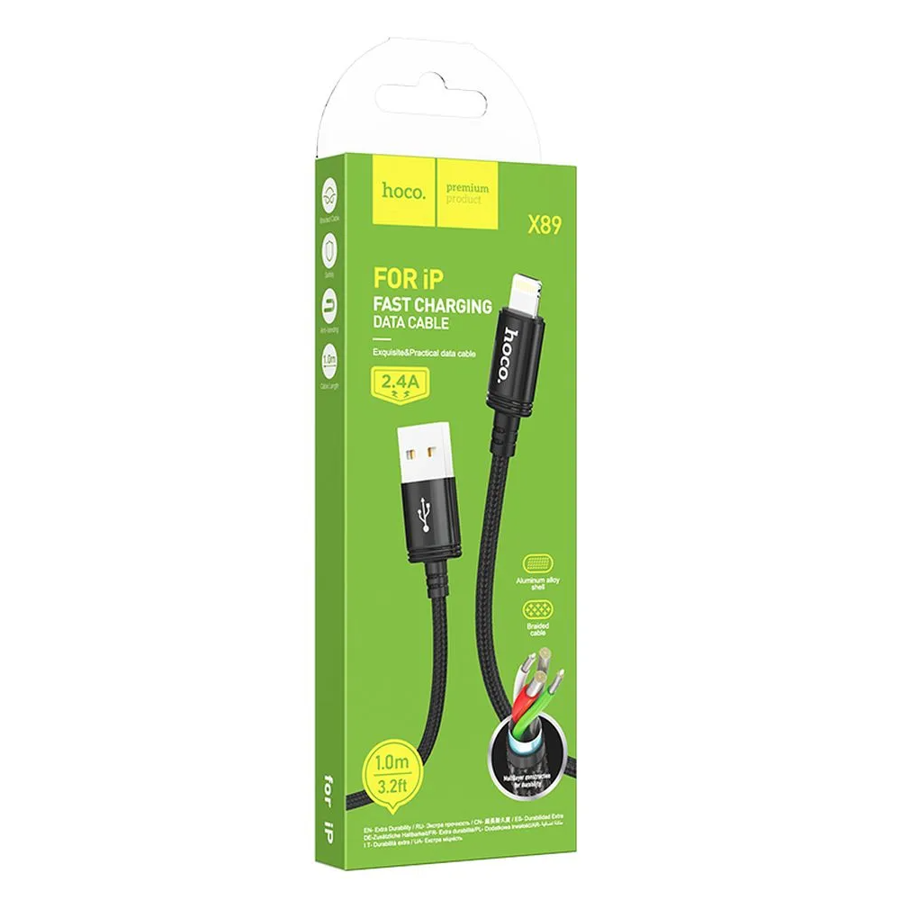 Kabel do danych i ładowania USB-A - Lightning HOCO X89, 18W, 1m, Czarny