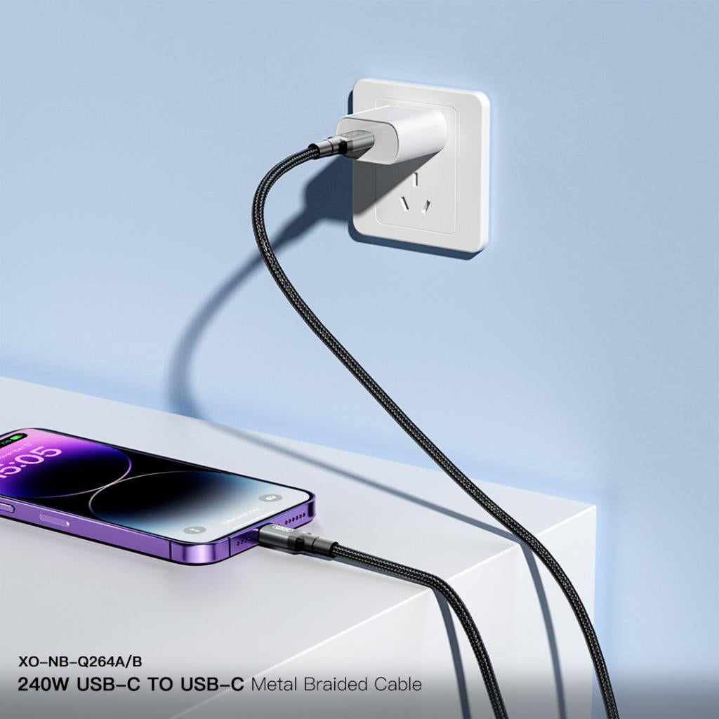 Kabel do danych i ładowania USB-C - USB-C XO Design NB-Q264A, 240W, 1m, Czarny