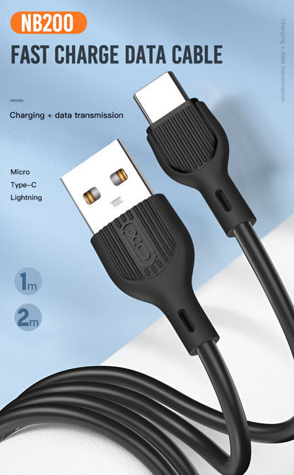 Kabel do danych i ładowania USB-A - USB-C XO Design NB200, 10W, 1m, Czarny