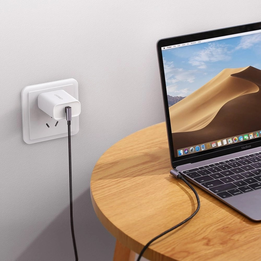 Kabel do danych i ładowania USB-C - USB-C UGREEN US323 Angled, 60W, 2m, Czarny