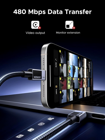 Kabel do danych i ładowania USB-C - USB-C UGREEN L524, 60W, 2m, Szary