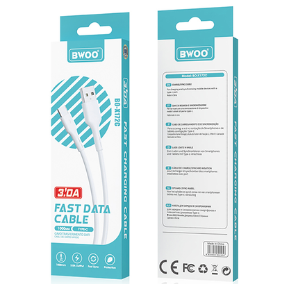 Kabel do danych i ładowania USB-A - USB-C BWOO X172C, 60W, 1m, Biały
