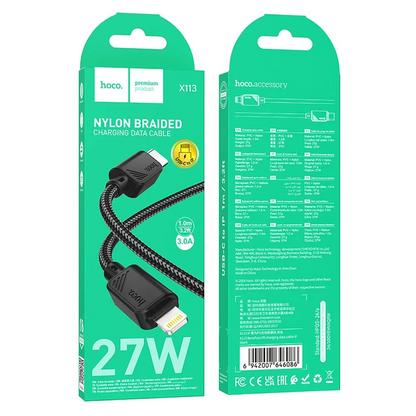 Kabel do danych i ładowania USB-C - Lightning HOCO X113, 27W, 1m, Czarny