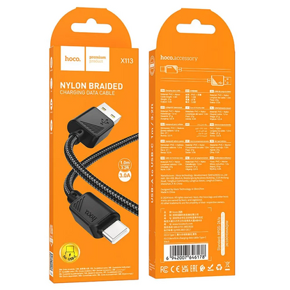 Kabel do danych i ładowania USB-A - USB-C HOCO X113, 18W, 1m, Czarny