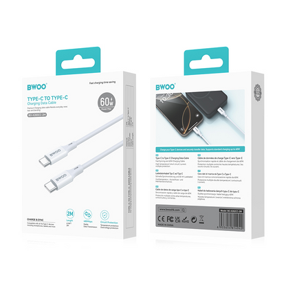 Kabel do przesyłu danych i ładowania USB-C - USB-C BWOO BO-X283CC-2M, 60W, 2m, biały