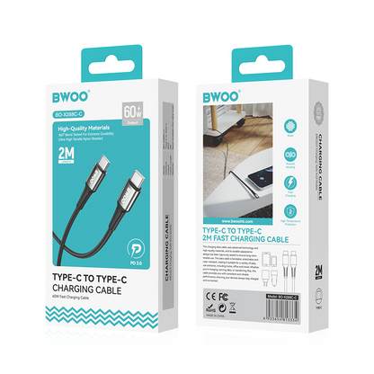 Kabel do przesyłu danych i ładowania USB-C - USB-C BWOO BO-X288C-C, 60W, 1m, Czarny
