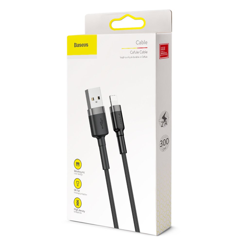 Kabel do danych i ładowania USB-A - Lightning Baseus Cafule, 18W, 3m, Szary CALKLF-RG1