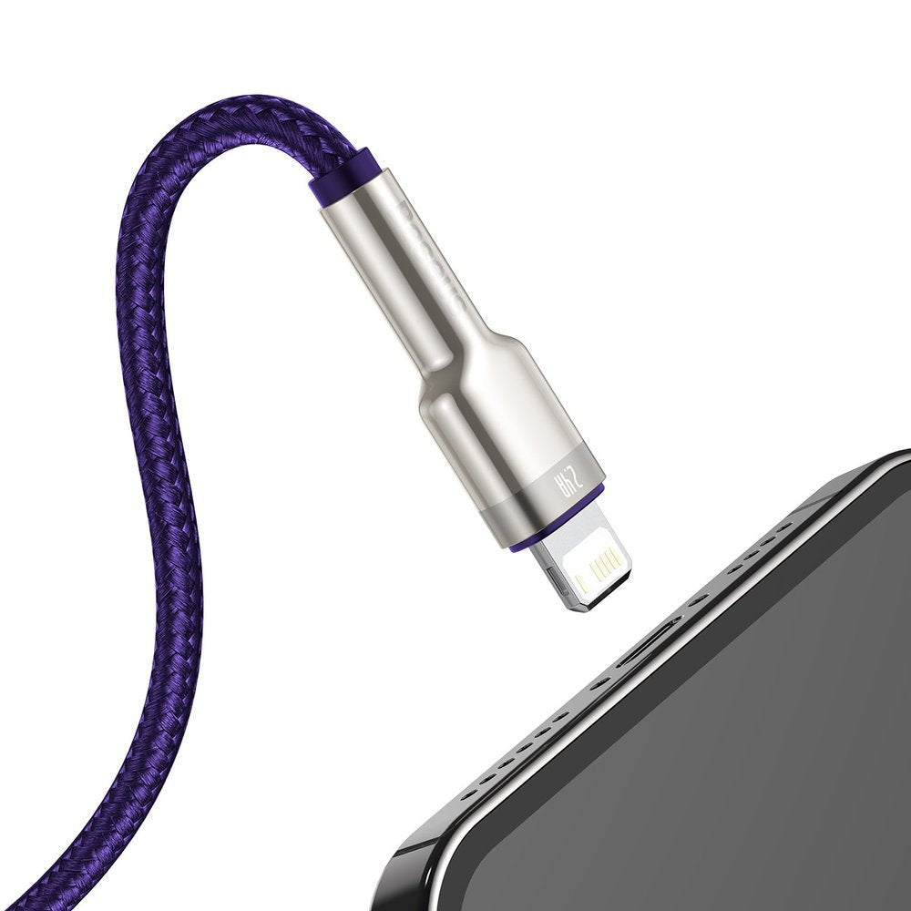 Kabel do danych i ładowania USB-A - Lightning Baseus Cafule Metal Series, 18W, 2m, Fioletowy CALJK-B05