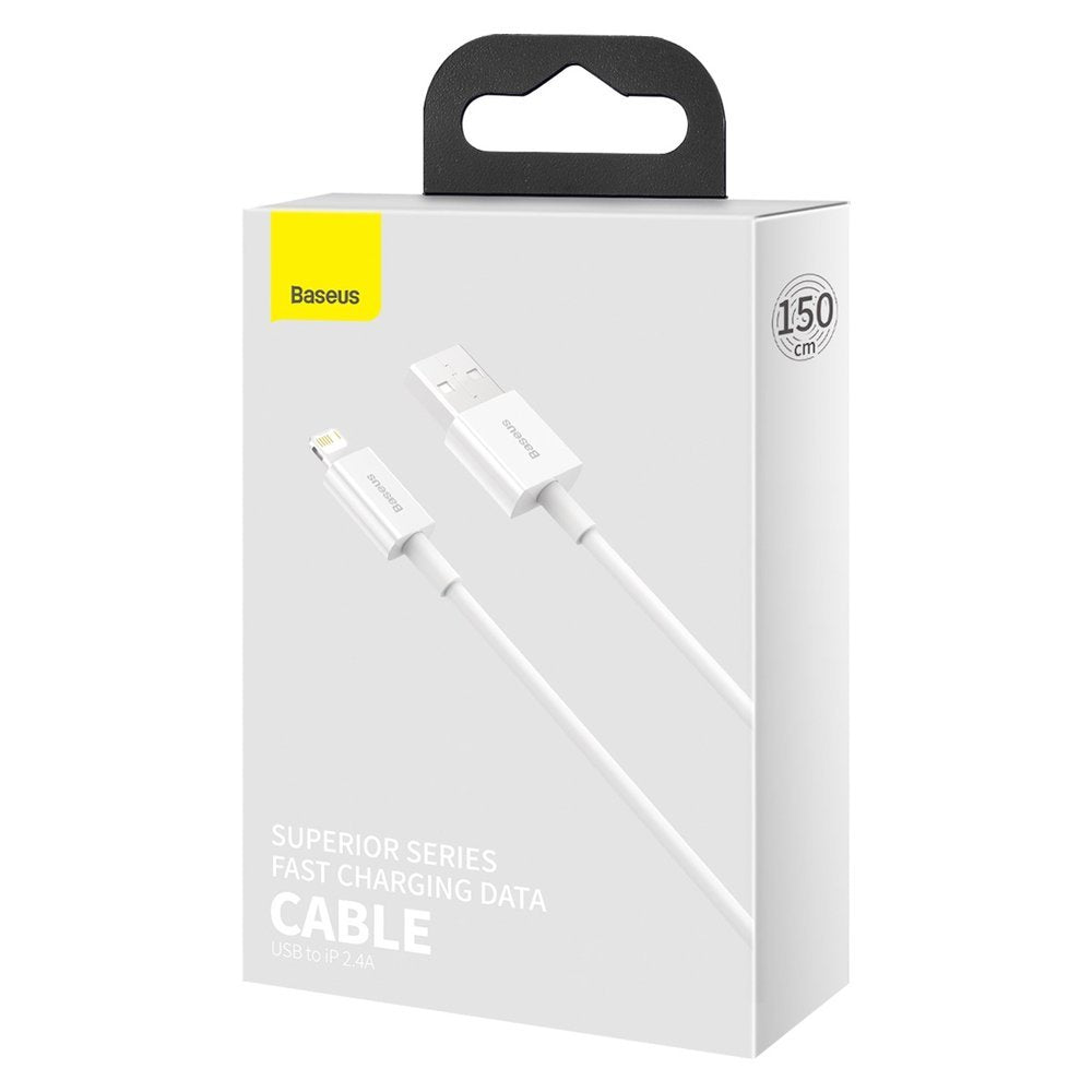 Kabel do ładowania i transmisji danych USB-A - Lightning Baseus Superior Series, 20 W, 1,5 m, biały CALYS-B02