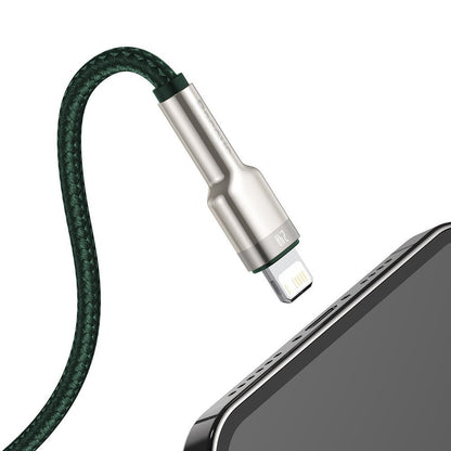 Kabel do danych i ładowania USB-A - Lightning Baseus Cafule Metal Series, 18W, 1m, Zielony CALJK-A06