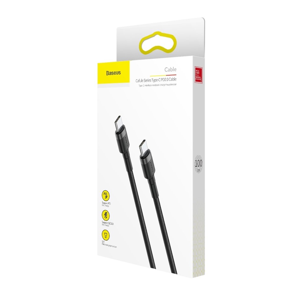 Kabel USB-C do ładowania i transmisji danych - USB-C Baseus Cafule, 60 W, 1 m, czarny CATKLF-GG1 CATKLF-GG1