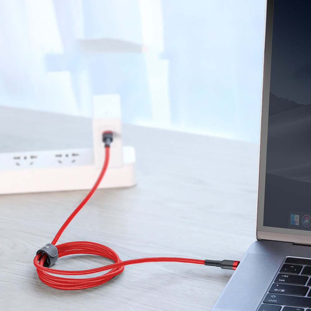 Kabel USB-C do ładowania i transmisji danych - USB-C Baseus Cafule, 60 W, 2 m, czerwony CATKLF-H09