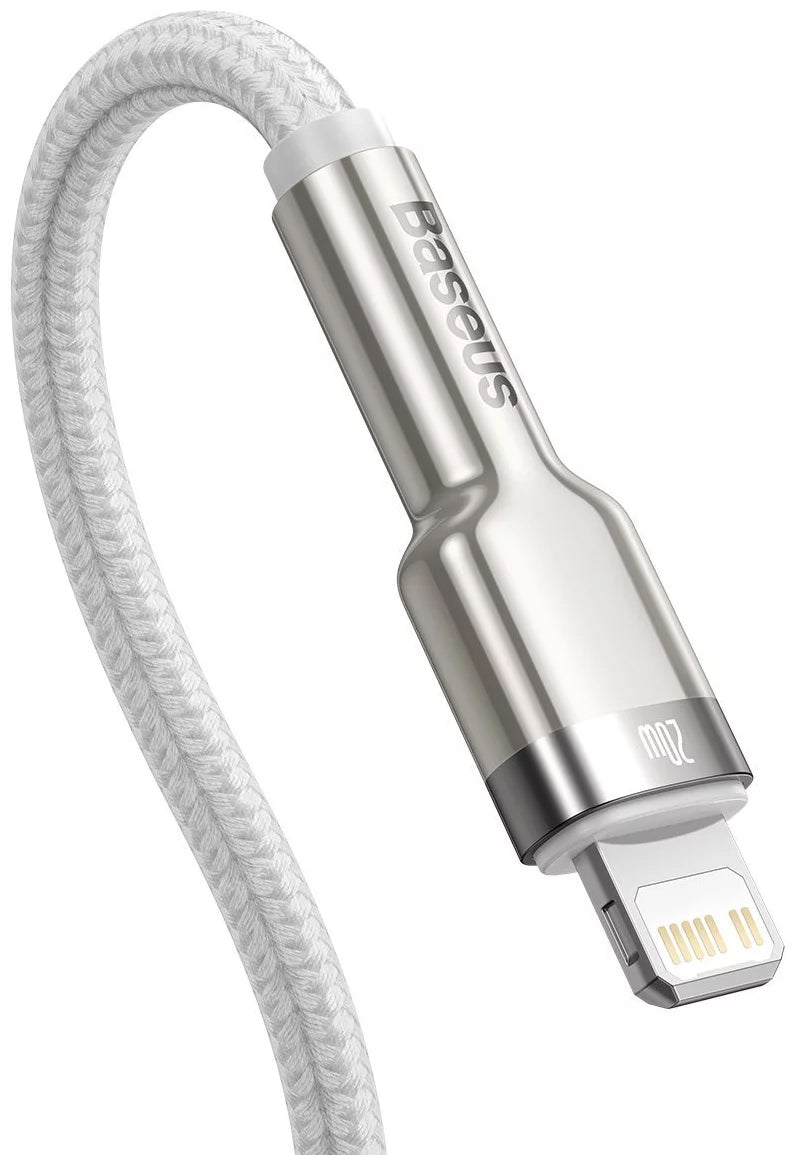 Kabel do danych i ładowania USB-C - Lightning Baseus Cafule Metal Series, 20W, 2m, Biały CATLJK-B02