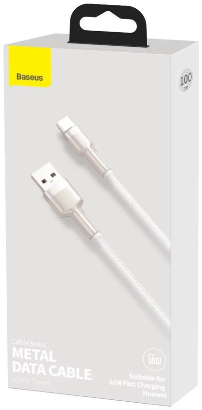 Kabel do transmisji danych i ładowania USB-A - USB-C Baseus Cafule Metal Series, 66 W, 1 m, biały CAKF000102