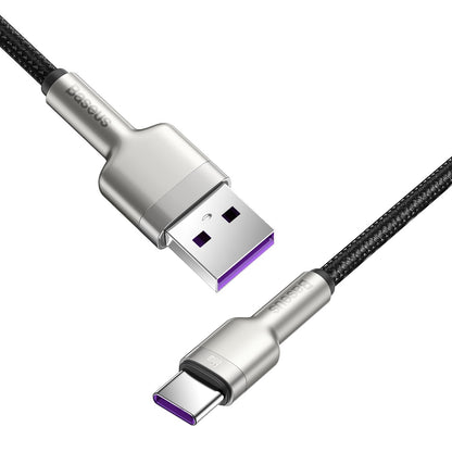 Kabel do transmisji danych i ładowania USB-A - USB-C Baseus Cafule Metal Series, 66W, 1m, czarny CAKF000101 CAKF000101