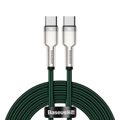 Kabel USB-C do ładowania i transmisji danych - USB-C Baseus Cafule Metal Series, 100 W, 2 m, zielony CATJK-D06