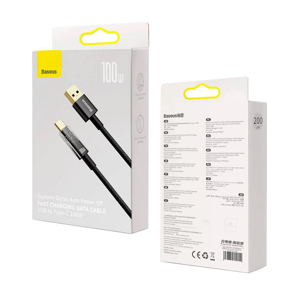 Kabel do danych i ładowania USB-A - USB-C Baseus Explorer, 100W, 2m, Czarny CATS000301