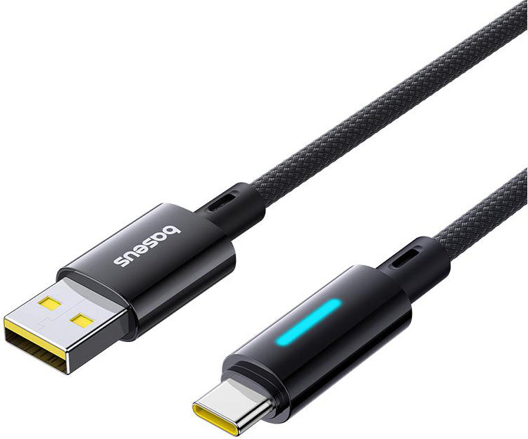 Kabel do danych i ładowania USB-A - USB-C Baseus Lit Button Control, 100W, 1m, Czarny P10379002121-00